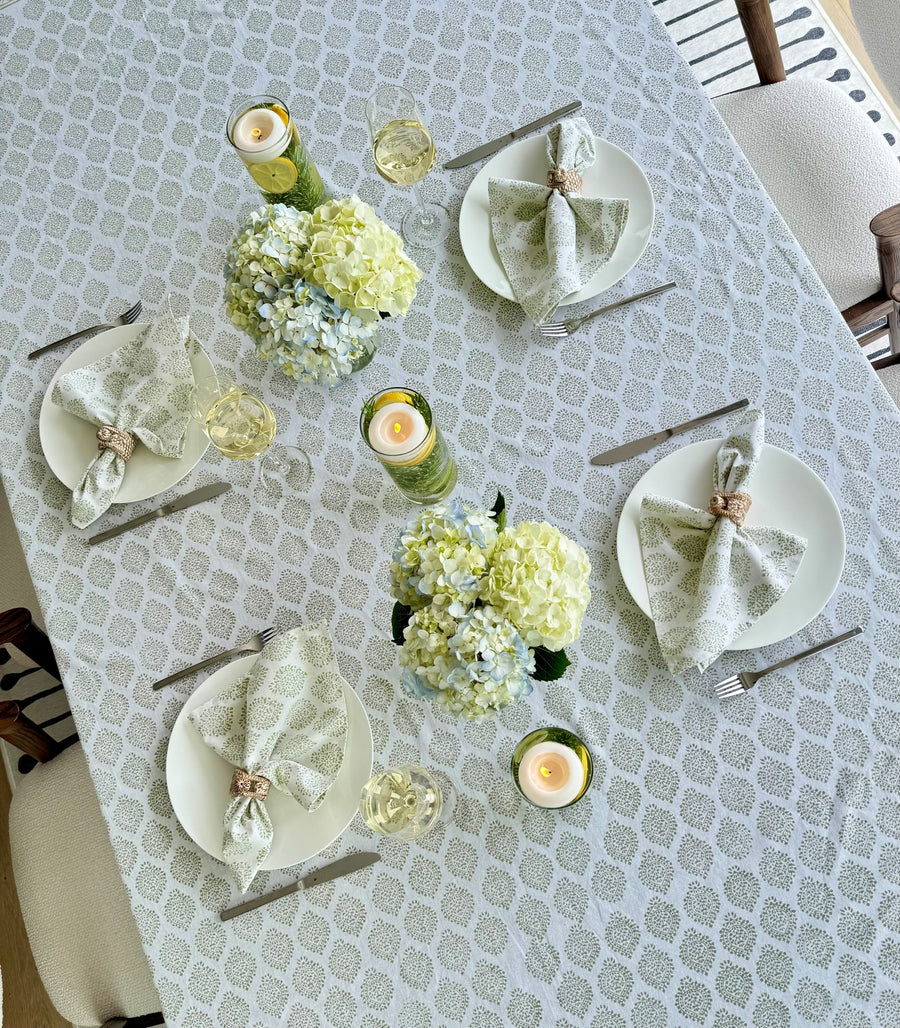 Hand Block Print Tablecloth, Light Green