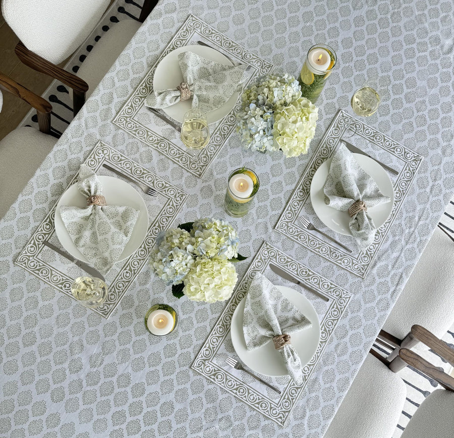 Hand Block Print Tablecloth, Light Green