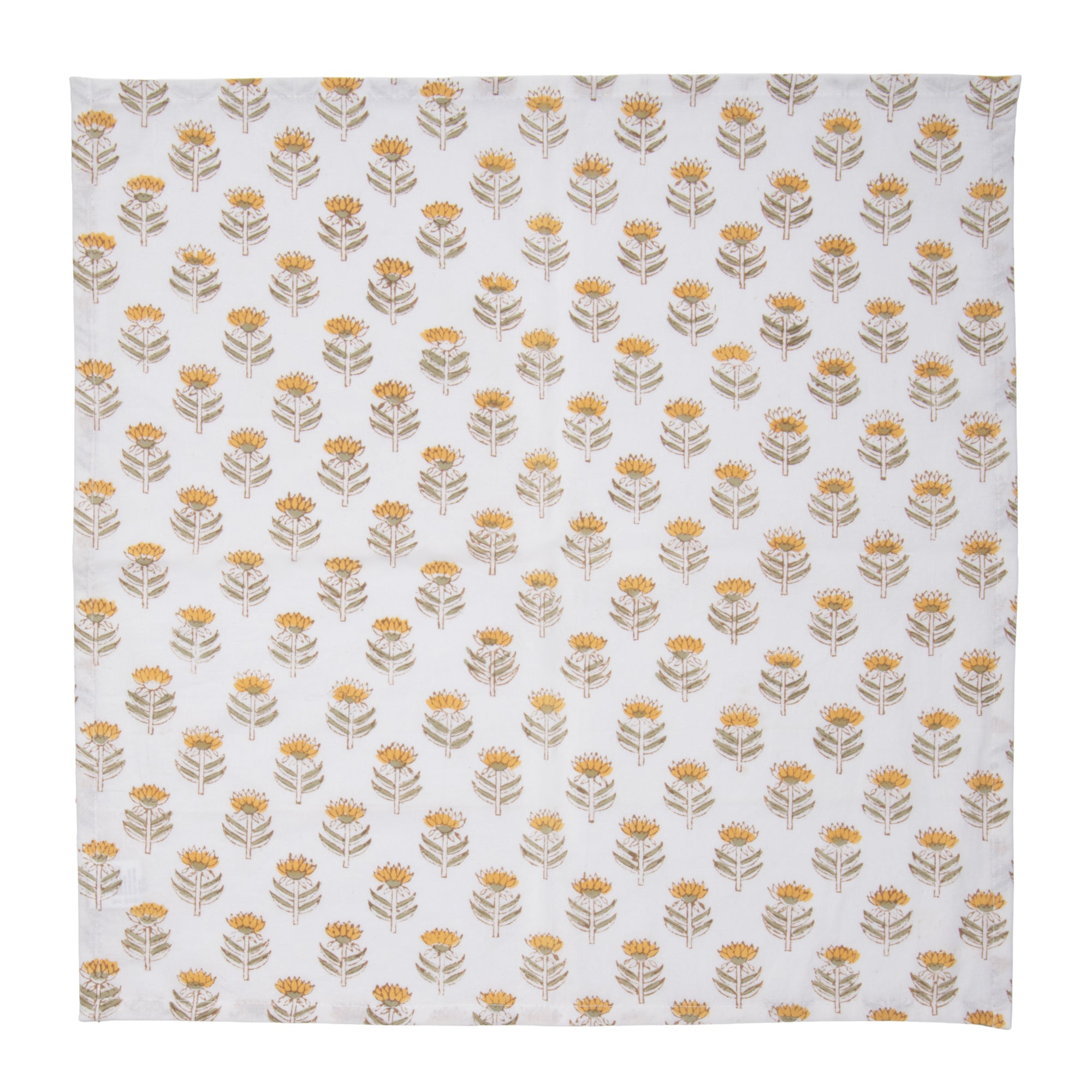 Hand Block Print Dinner Napkins, 20 inches x 20 inches, Set of 4 Pieces, Yellow