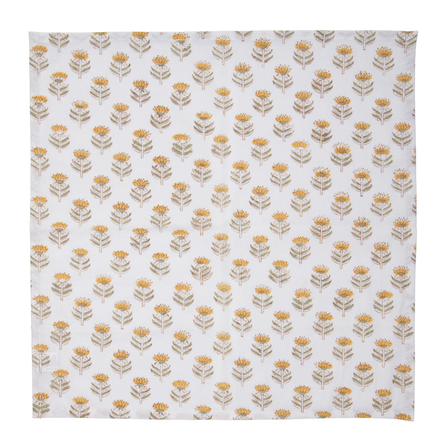 Hand Block Print Dinner Napkins, 20 inches x 20 inches, Set of 4 Pieces, Yellow