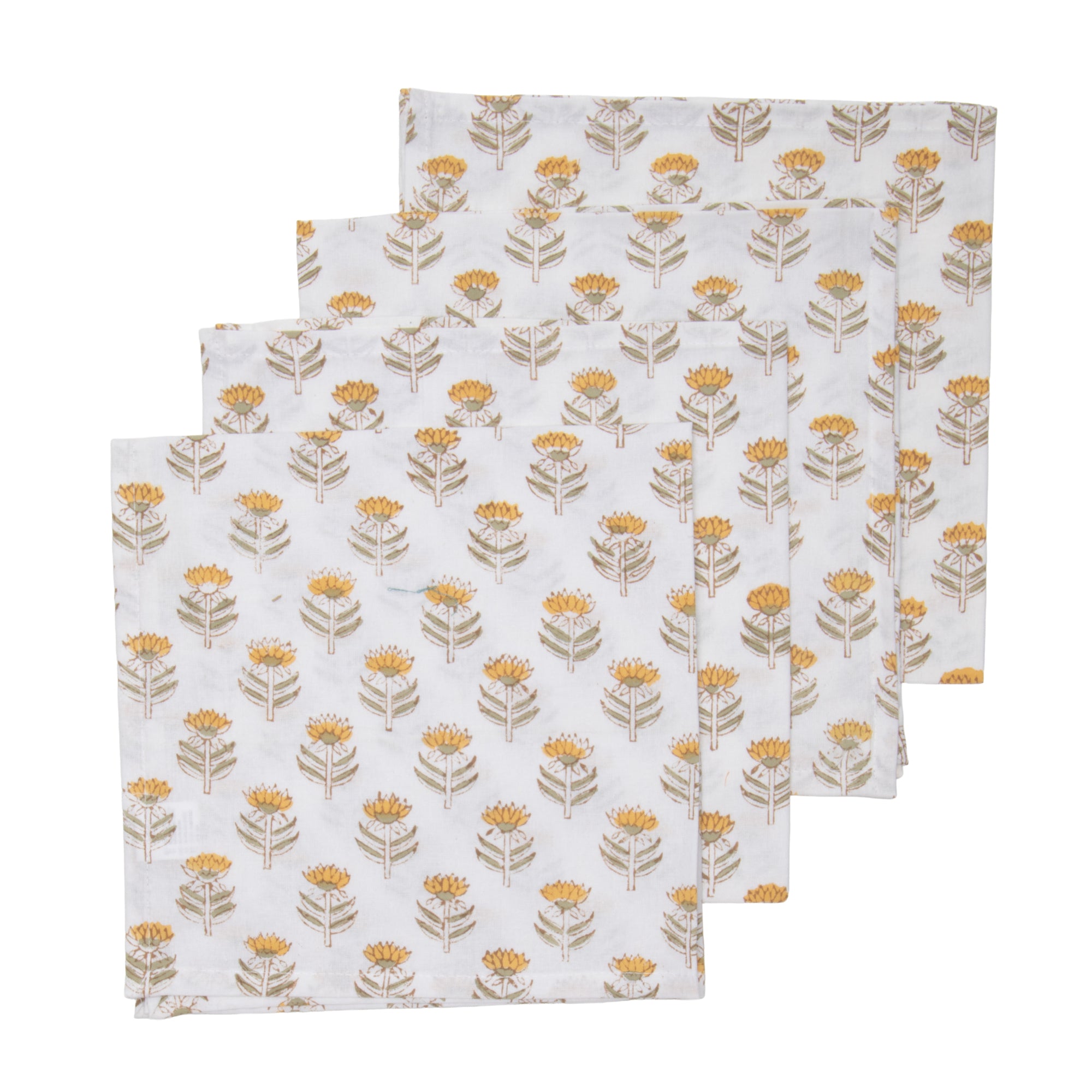Hand Block Print Dinner Napkins, 20 inches x 20 inches, Set of 4 Pieces, Yellow