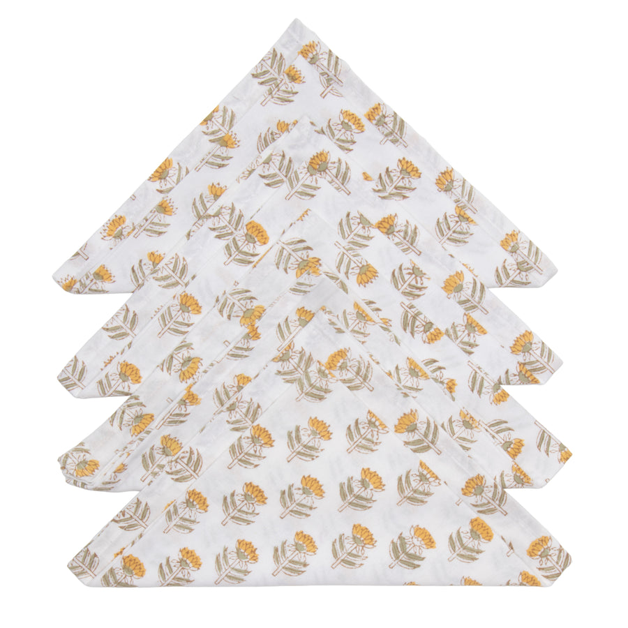 Hand Block Print Dinner Napkins, 20 inches x 20 inches, Set of 4 Pieces, Yellow