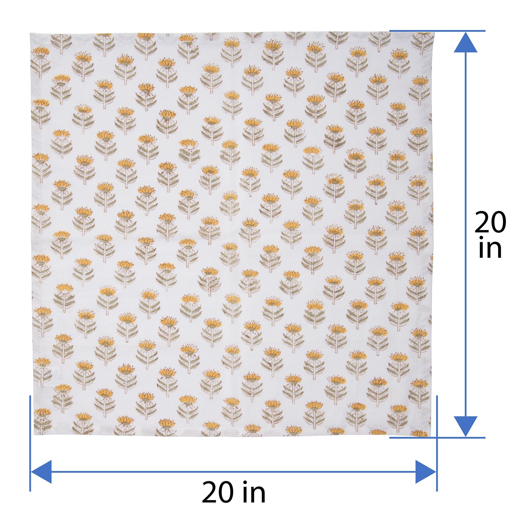 Hand Block Print Dinner Napkins, 20 inches x 20 inches, Set of 4 Pieces, Yellow