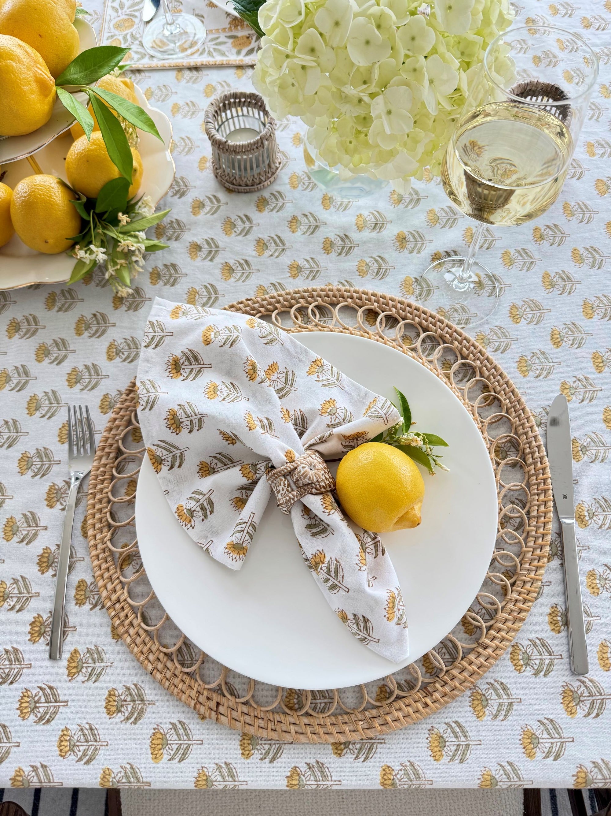 Hand Block Print Dinner Napkins, 20 inches x 20 inches, Set of 4 Pieces, Yellow