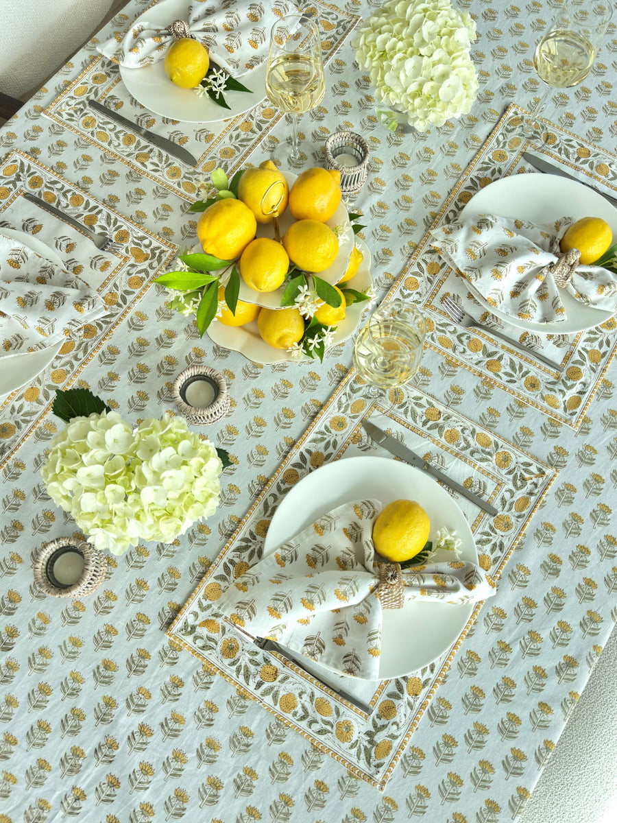 Hand Block Print Dinner Napkins, 20 inches x 20 inches, Set of 4 Pieces, Yellow