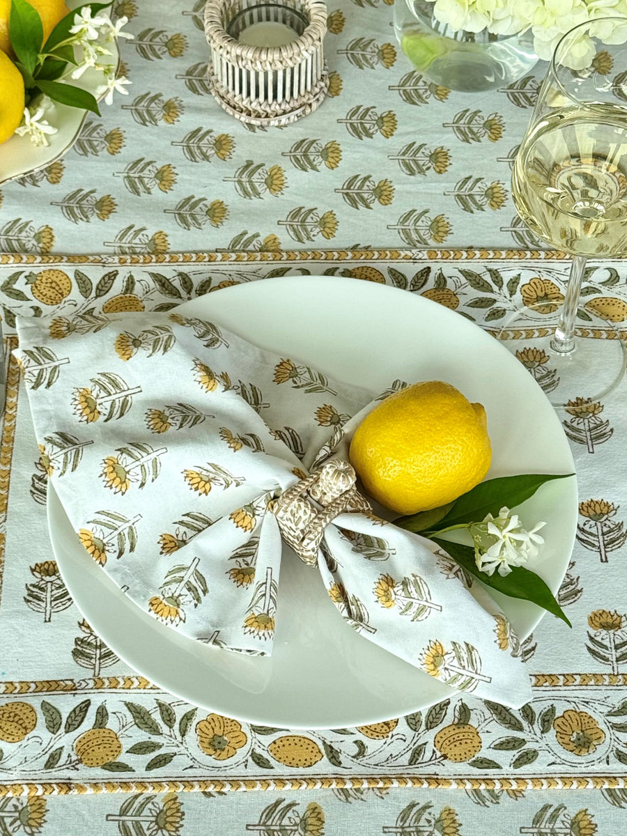 Hand Block Print Dinner Napkins, 20 inches x 20 inches, Set of 4 Pieces, Yellow