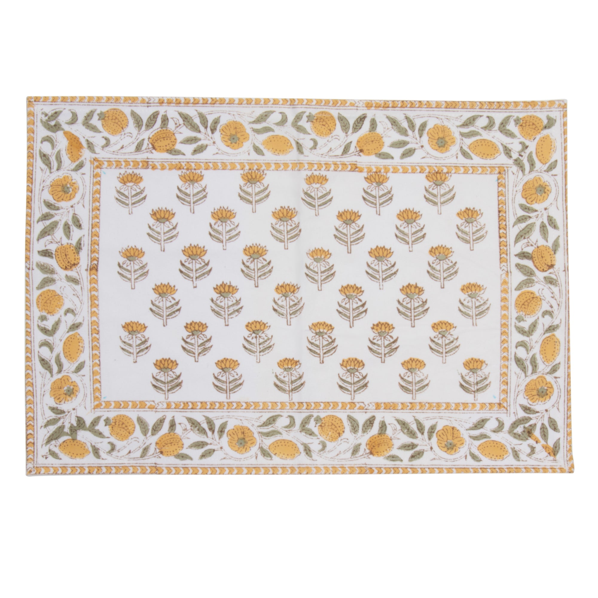 Hand Block Print Placemats, 18 inches x 13 inches, Set of 4, Yellow