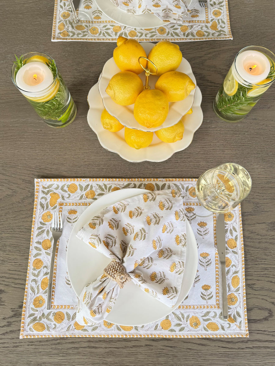 Hand Block Print Dinner Napkins, 20 inches x 20 inches, Set of 4 Pieces, Beige