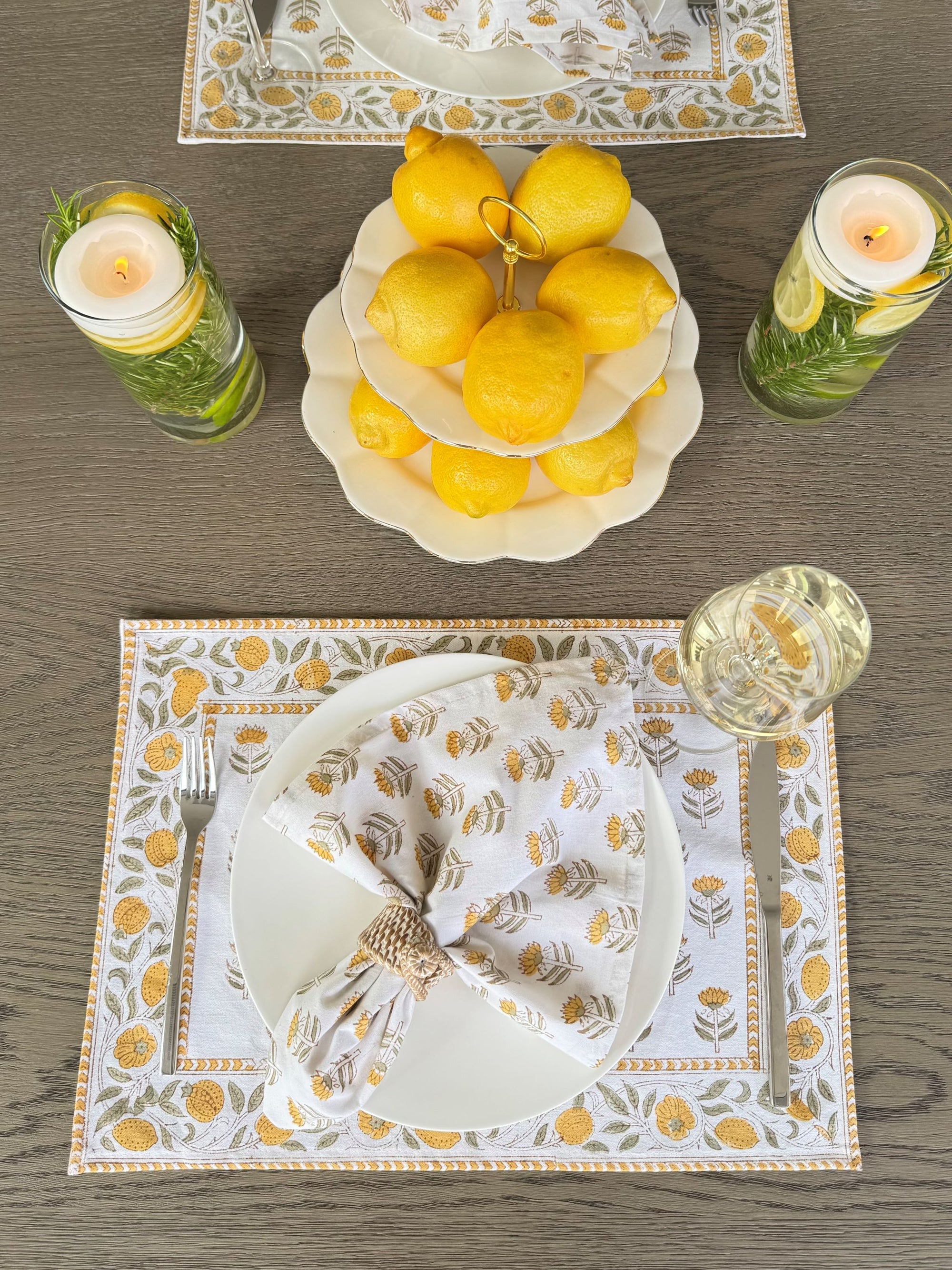 Hand Block Print Placemats, 18 inches x 13 inches, Set of 4, Yellow