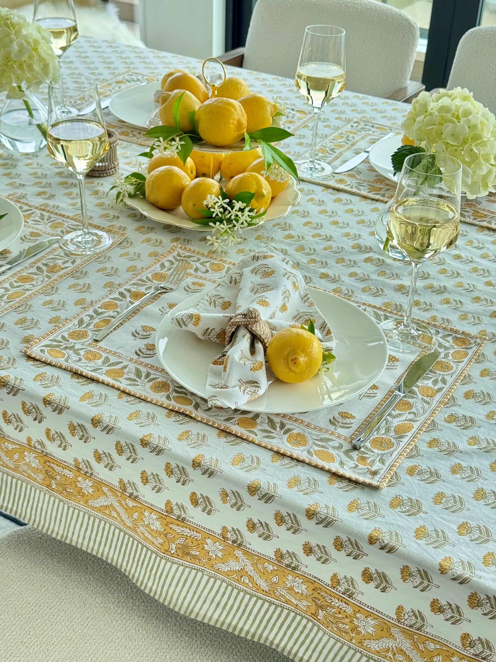 Hand Block Print Placemats, 18 inches x 13 inches, Set of 4, Yellow