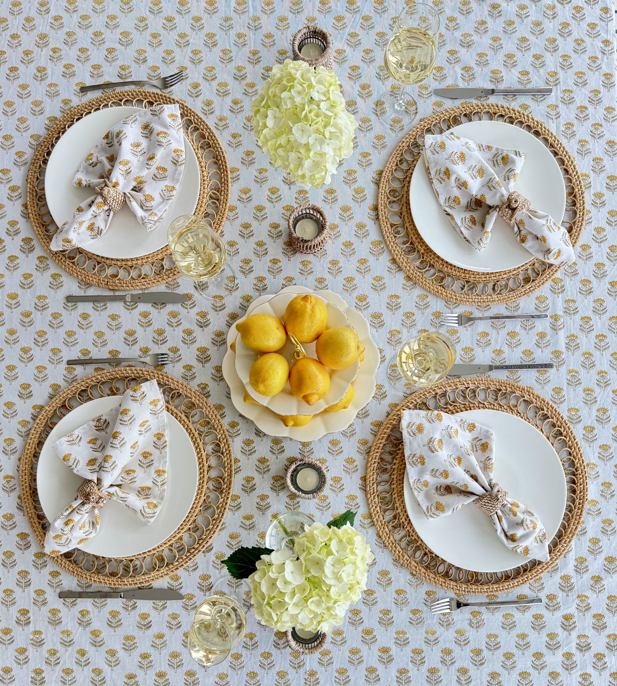 Hand Block Print Tablecloth, Yellow
