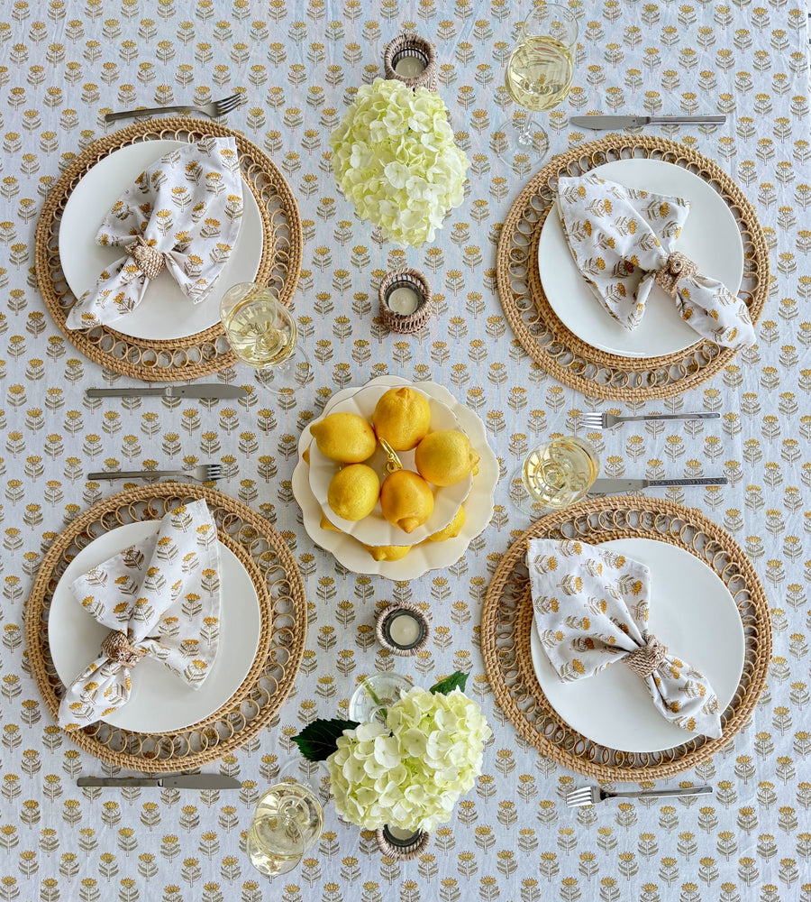 Hand Block Print Tablecloth, Yellow