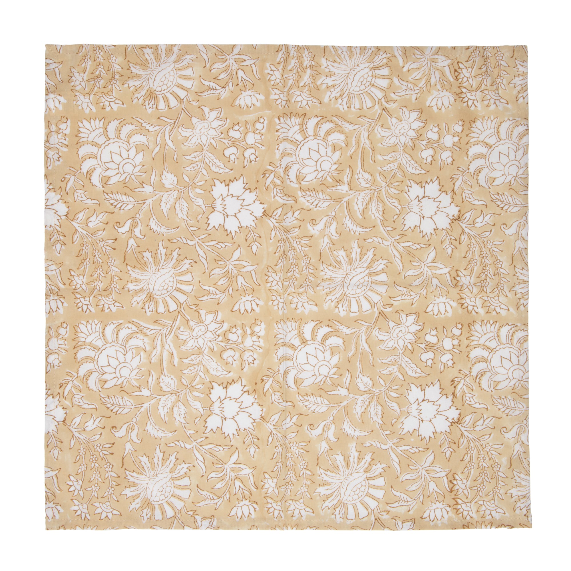 Hand Block Print Dinner Napkins, 20 inches x 20 inches, Set of 4 Pieces, Beige