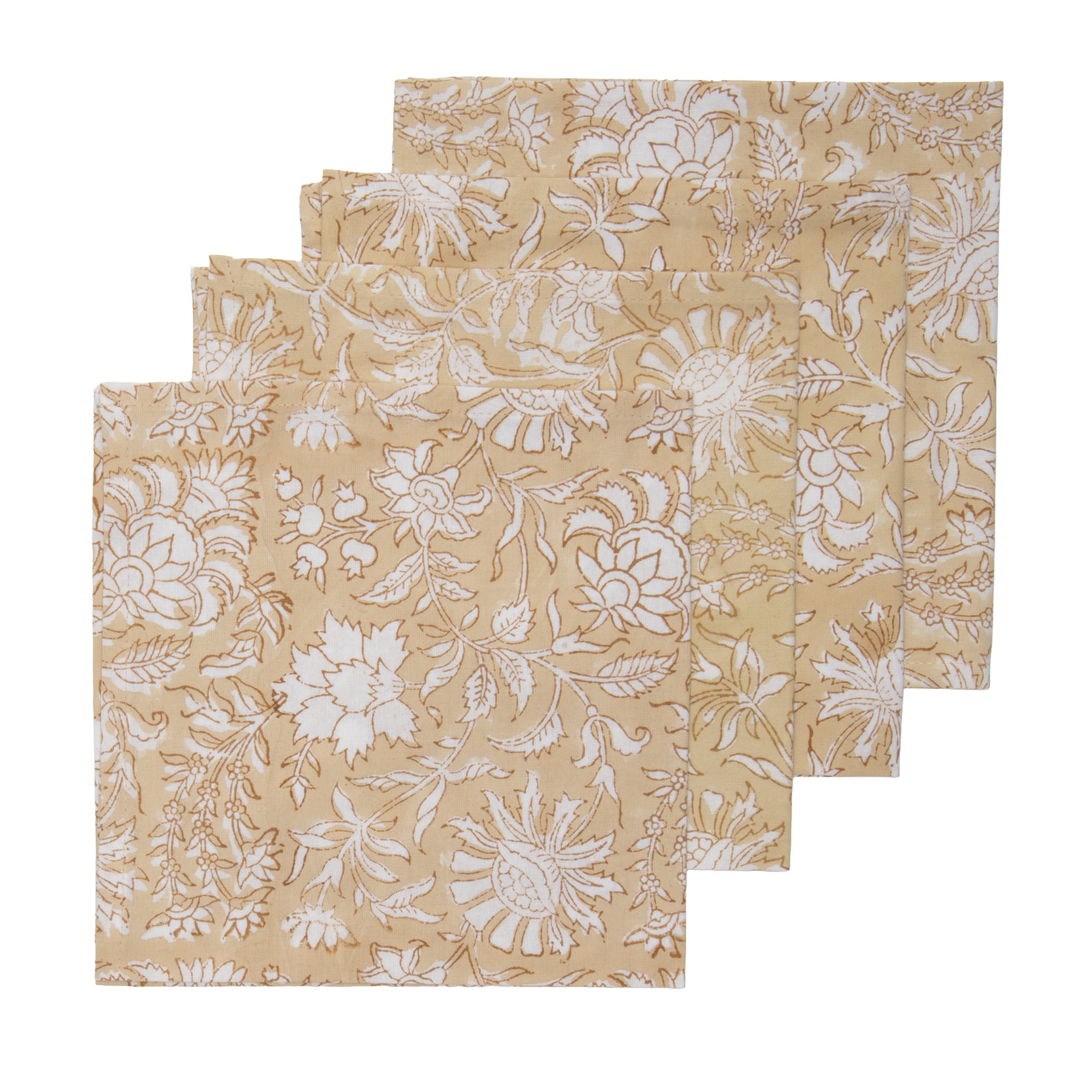 Hand Block Print Dinner Napkins, 20 inches x 20 inches, Set of 4 Pieces, Beige