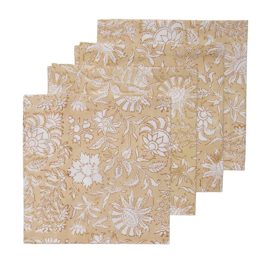 Hand Block Print Dinner Napkins, 20 inches x 20 inches, Set of 4 Pieces, Beige