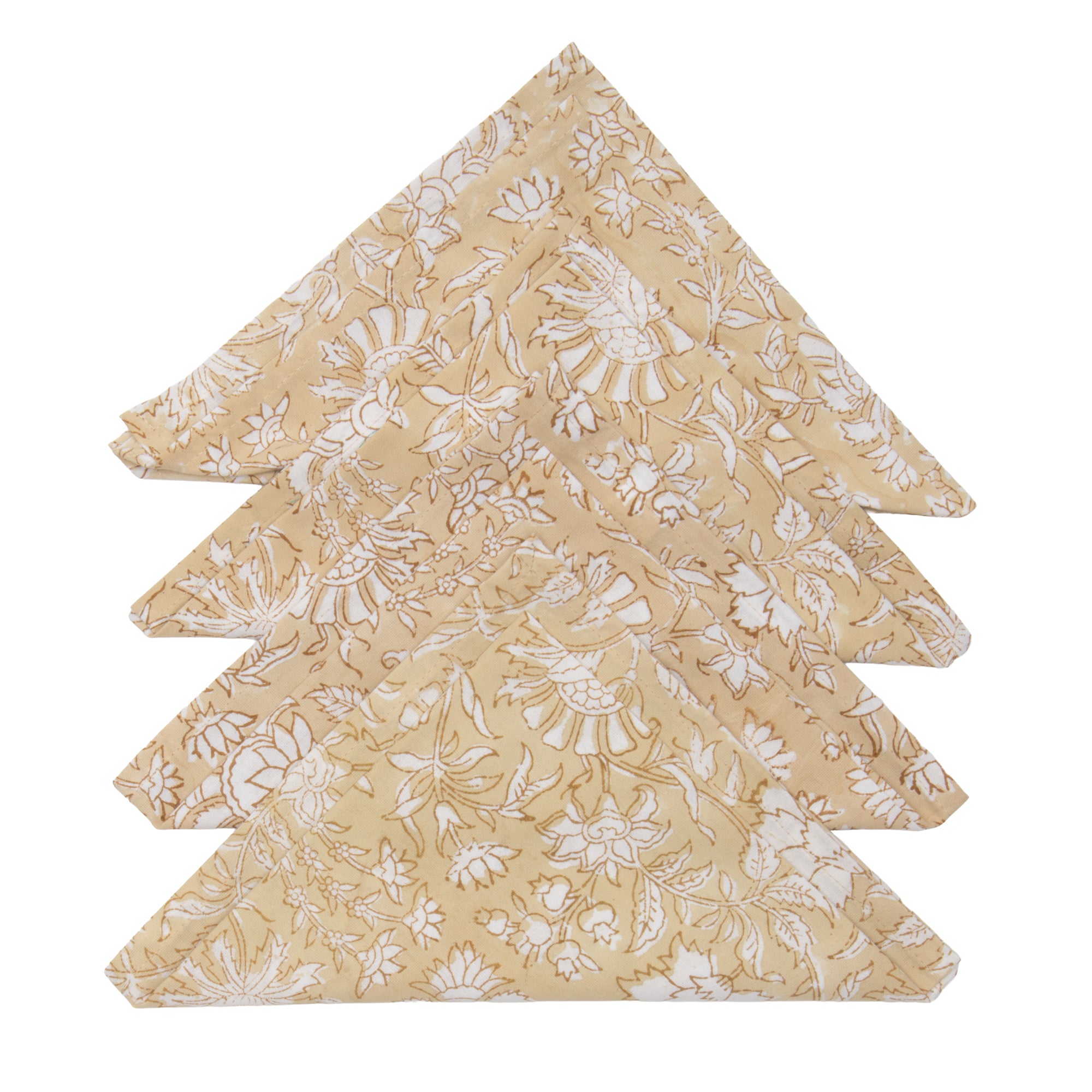 Hand Block Print Dinner Napkins, 20 inches x 20 inches, Set of 4 Pieces, Beige