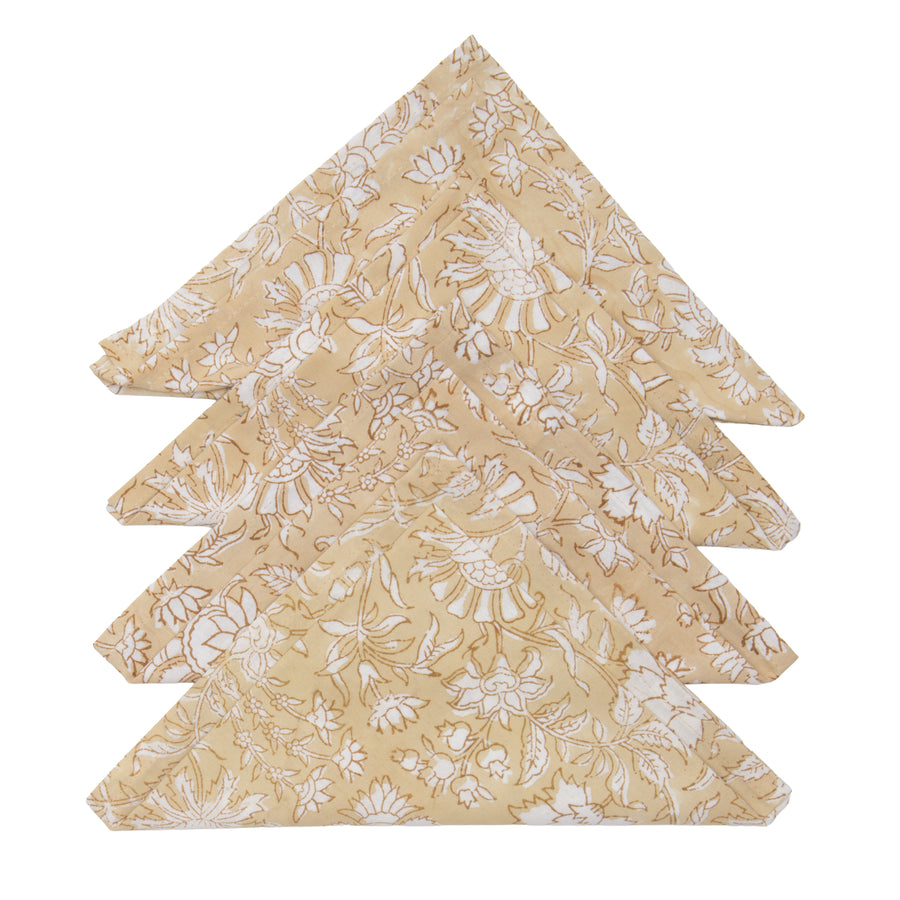 Hand Block Print Dinner Napkins, 20 inches x 20 inches, Set of 4 Pieces, Beige