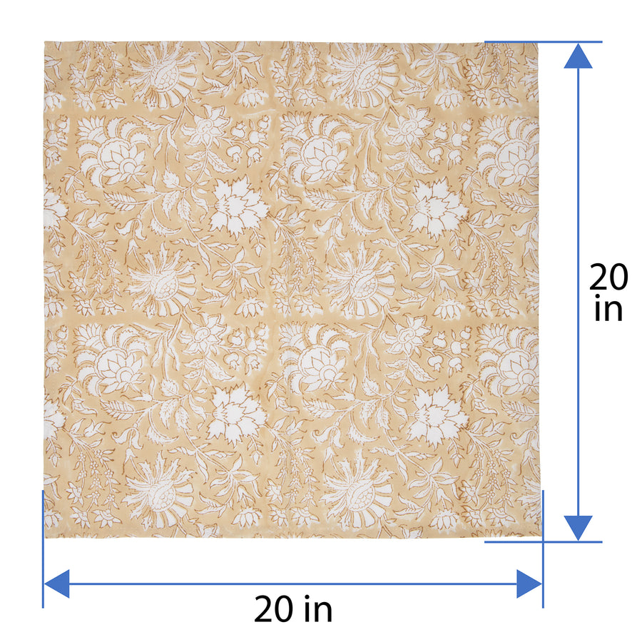 Hand Block Print Dinner Napkins, 20 inches x 20 inches, Set of 4 Pieces, Beige
