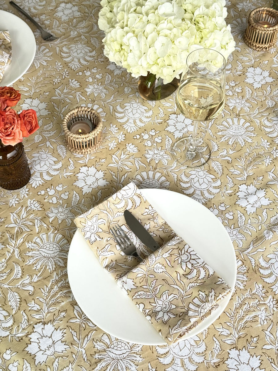 Hand Block Print Dinner Napkins, 20 inches x 20 inches, Set of 4 Pieces, Beige