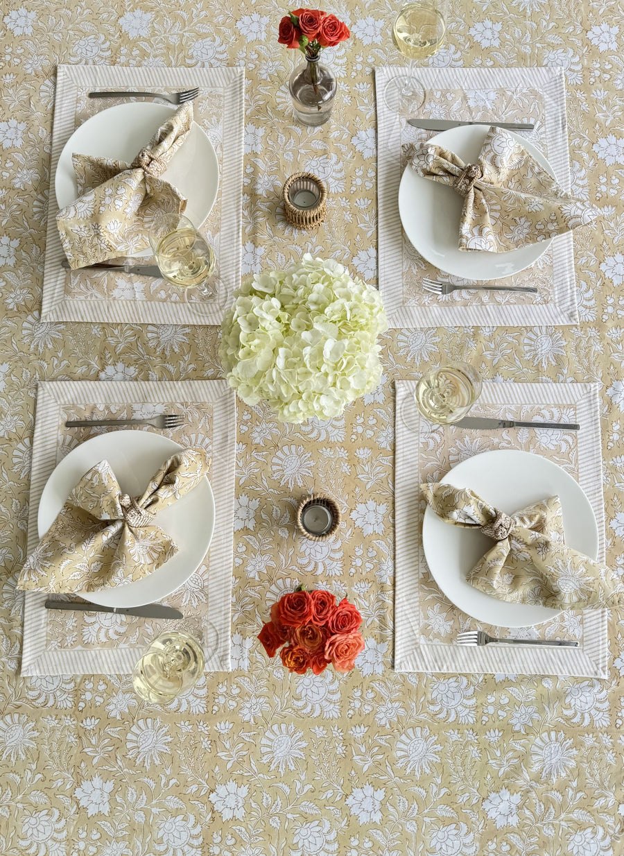 Hand Block Print Dinner Napkins, 20 inches x 20 inches, Set of 4 Pieces, Beige