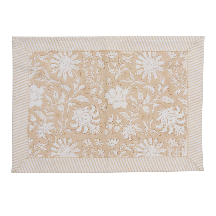 Hand Block Print Placemats, 18 inches x 13 inches, Set of 4, Beige
