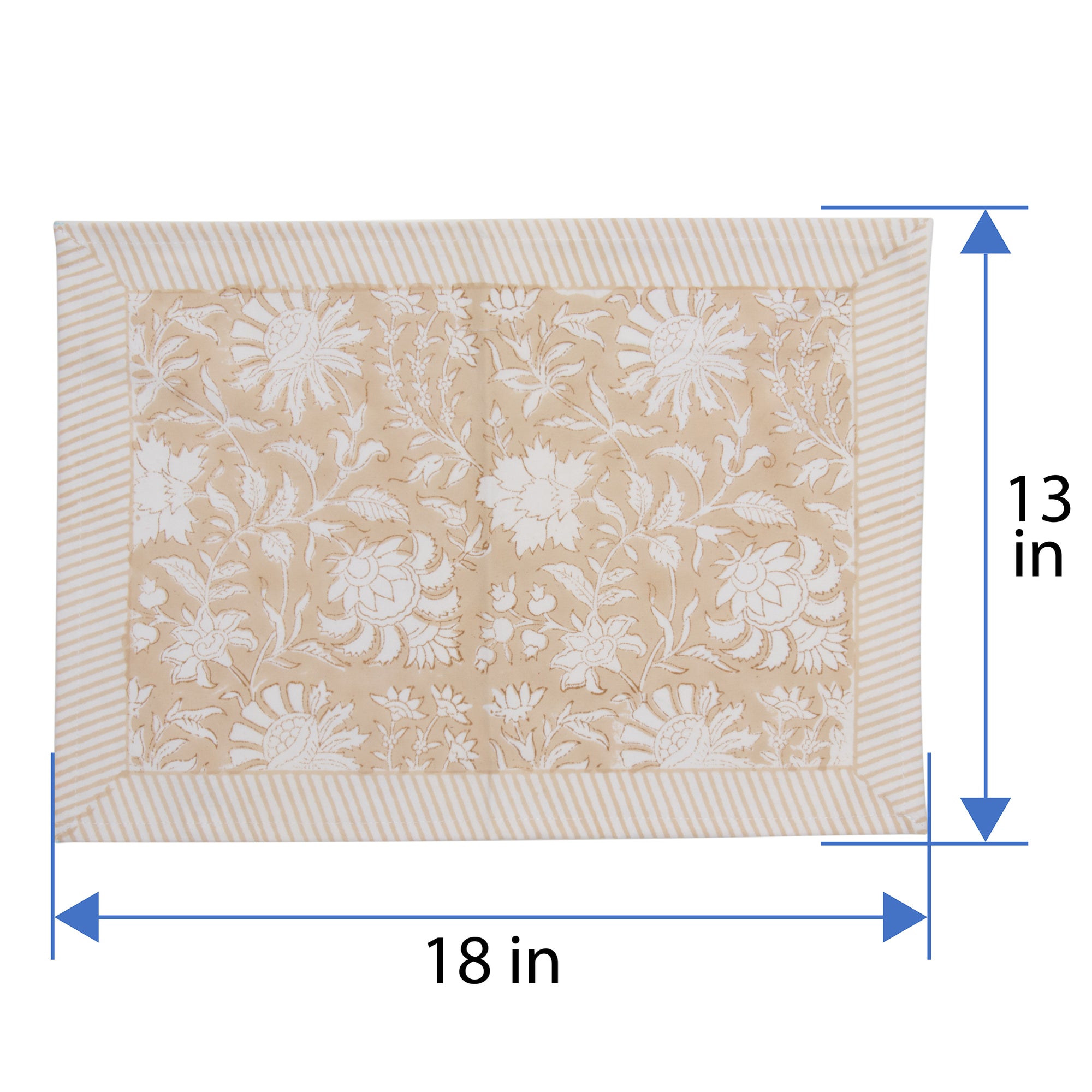 Hand Block Print Placemats, 18 inches x 13 inches, Set of 4, Beige