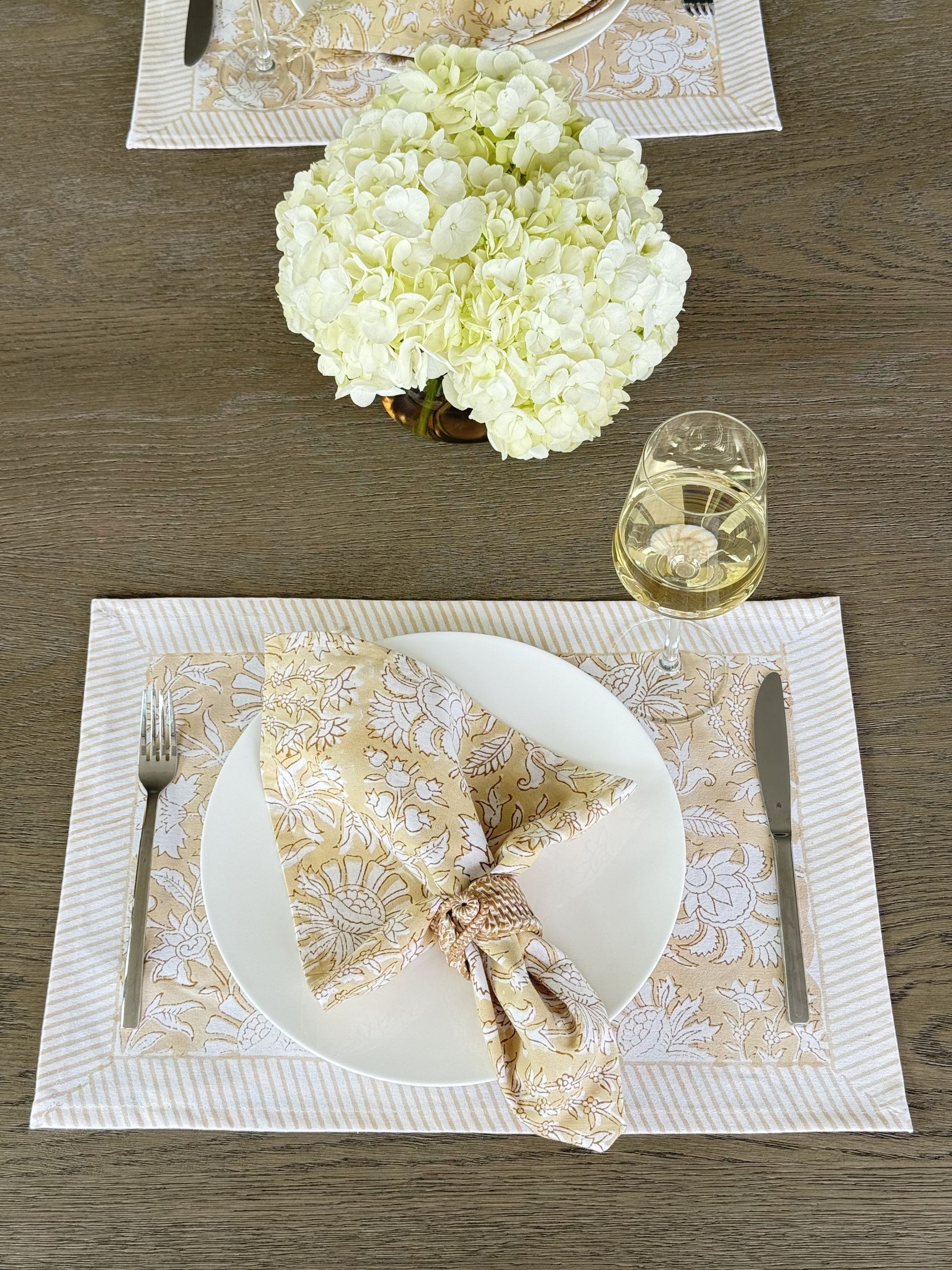 Hand Block Print Placemats, 18 inches x 13 inches, Set of 4, Beige