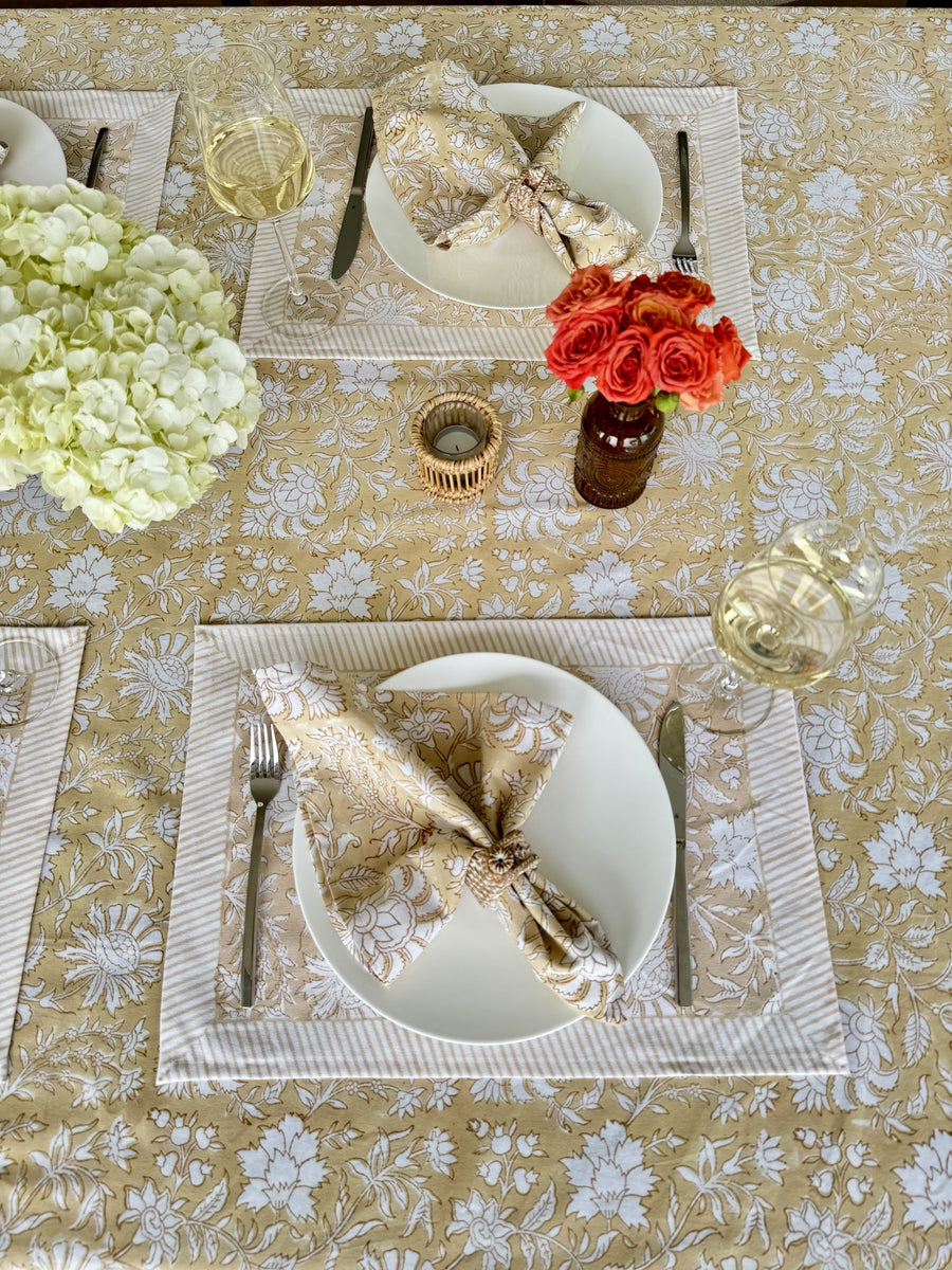 Hand Block Print Placemats, 18 inches x 13 inches, Set of 4, Beige