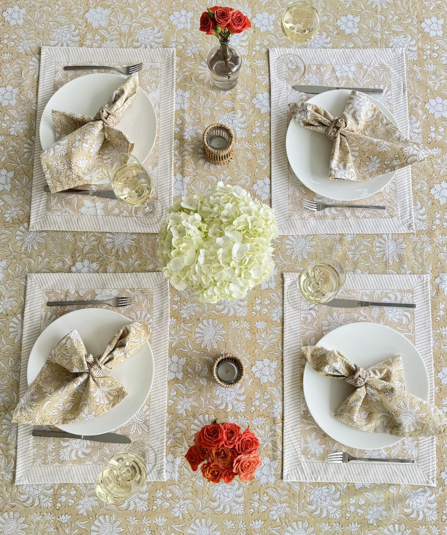 Hand Block Print Tablecloth, Beige