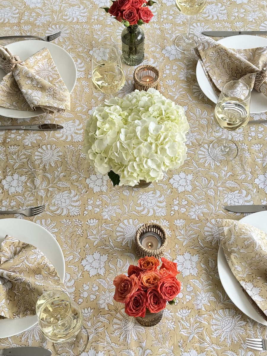 Hand Block Print Tablecloth, Beige