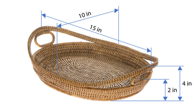 La Jolla Oval Rattan Tray with Looped Handles, Small