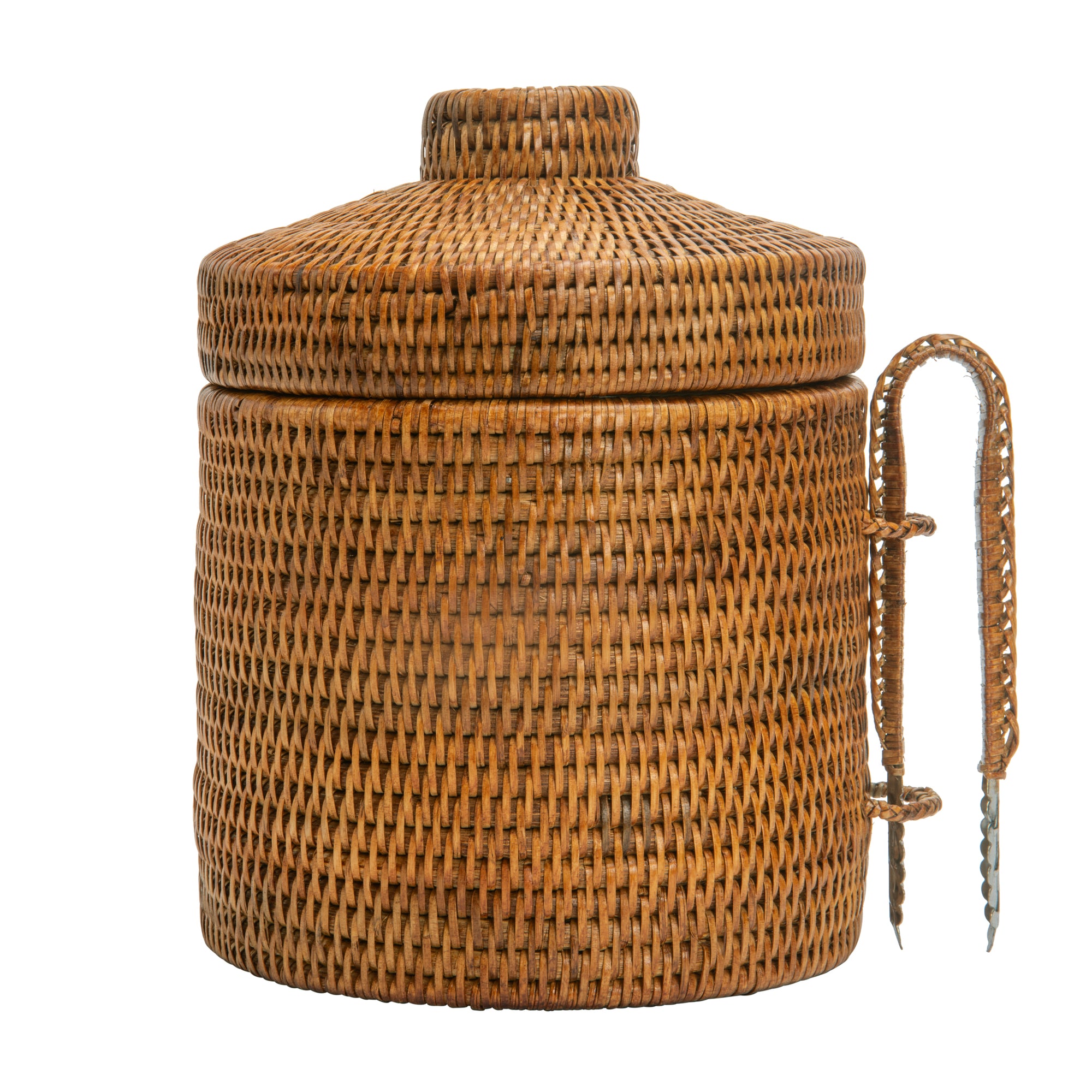 La Jolla Rattan Ice Bucket with Ice Tongs, Honey Brown
