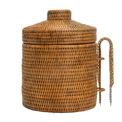 La Jolla Rattan Ice Bucket with Ice Tongs, Honey Brown