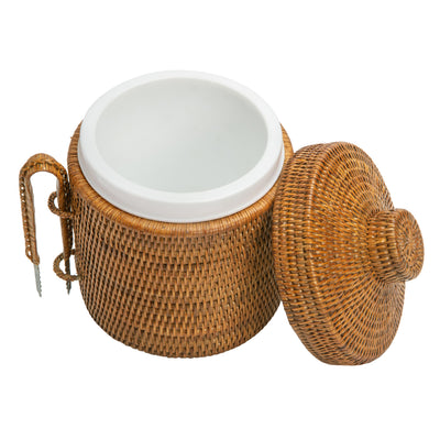 La Jolla Rattan Ice Bucket with Ice Tongs, Honey Brown