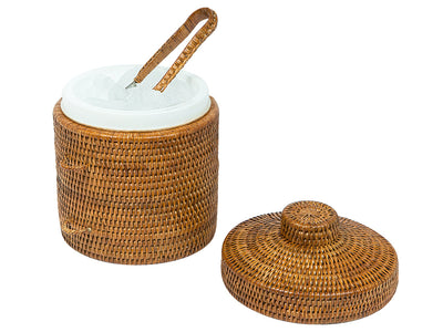 La Jolla Rattan Ice Bucket with Ice Tongs, Honey Brown