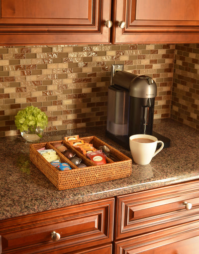 La Jolla Rattan Silverware Tray and Organizer, Honey Brown