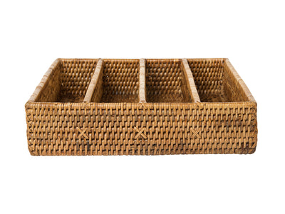 La Jolla Rattan Silverware Tray and Organizer, Honey Brown