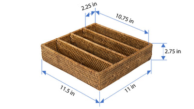 La Jolla Rattan Silverware Tray and Organizer, Honey Brown