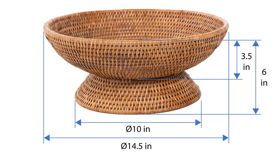 Kouboo Large La Jolla Pedestal Honey Brown Rattan Fruit Bowl 