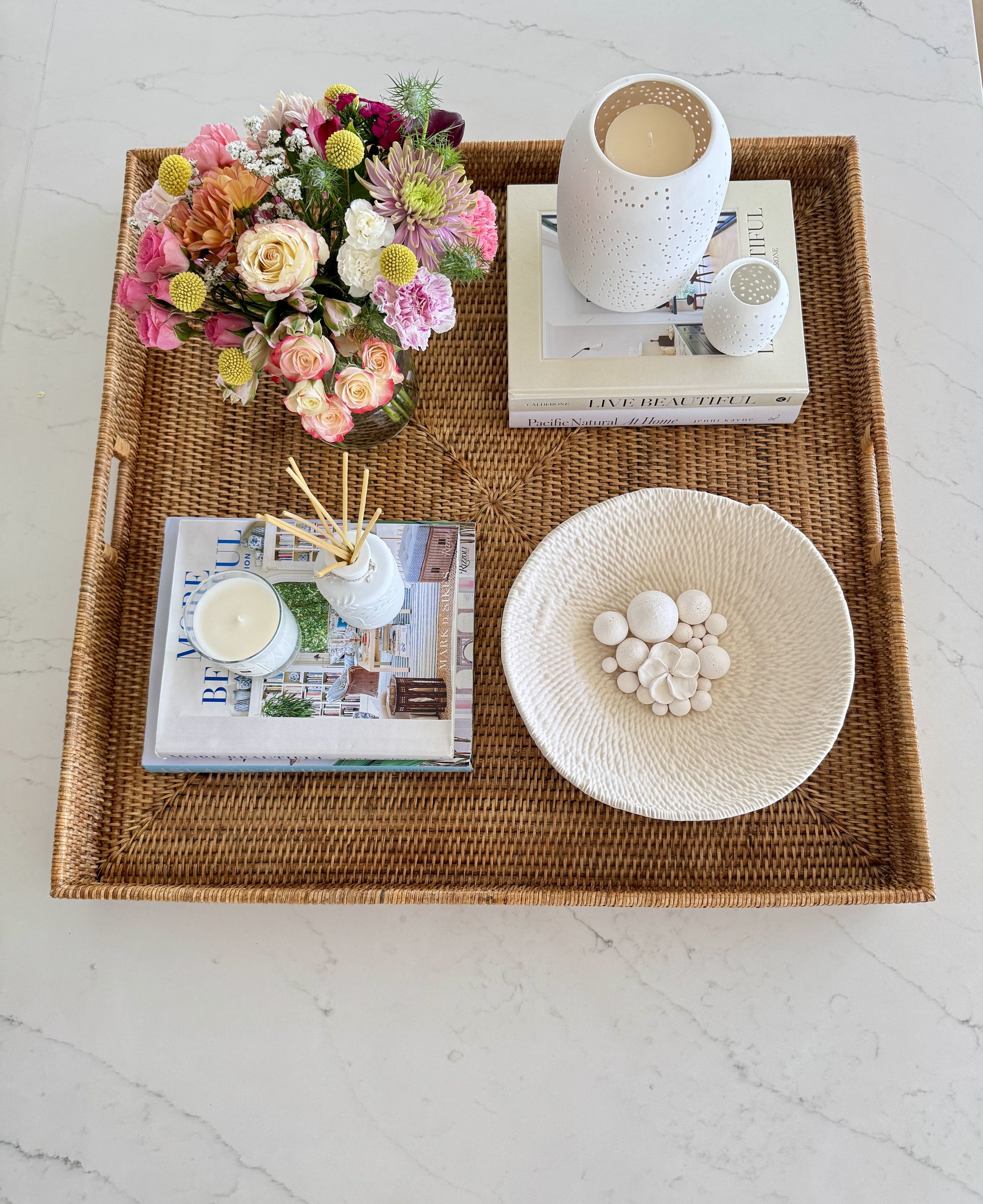 La Jolla Square Rattan Jumbo Sized Centerpiece and Ottoman Tray