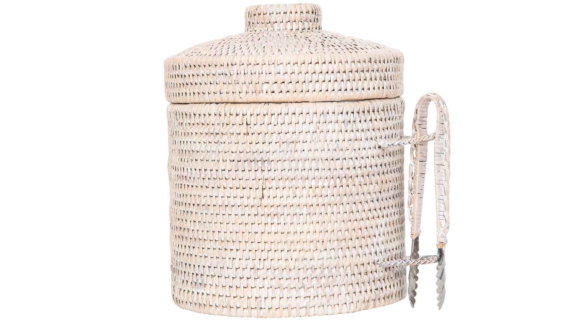 La Jolla Rattan Ice Bucket with Ice Tongs, Honey Brown