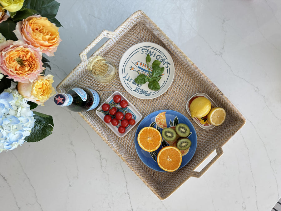 Loma Rectangular Rattan High Wall Serving Tray
