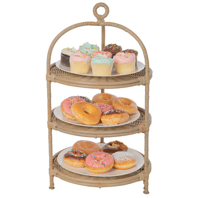 Wicker 3-Tier Serving Plate Rack and Cake Stand