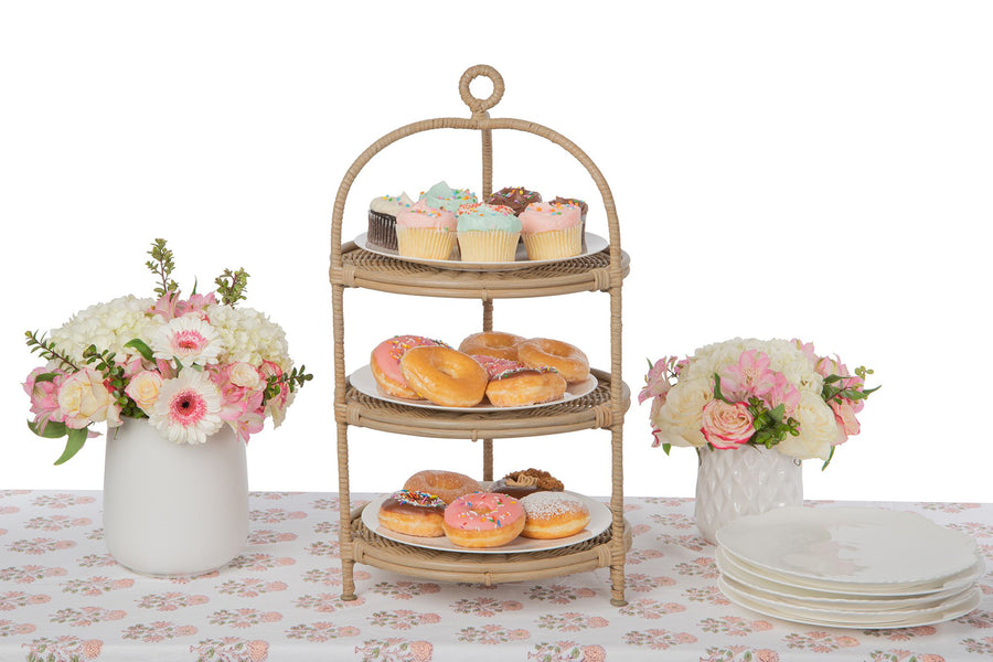 Wicker 3-Tier Serving Plate Rack and Cake Stand