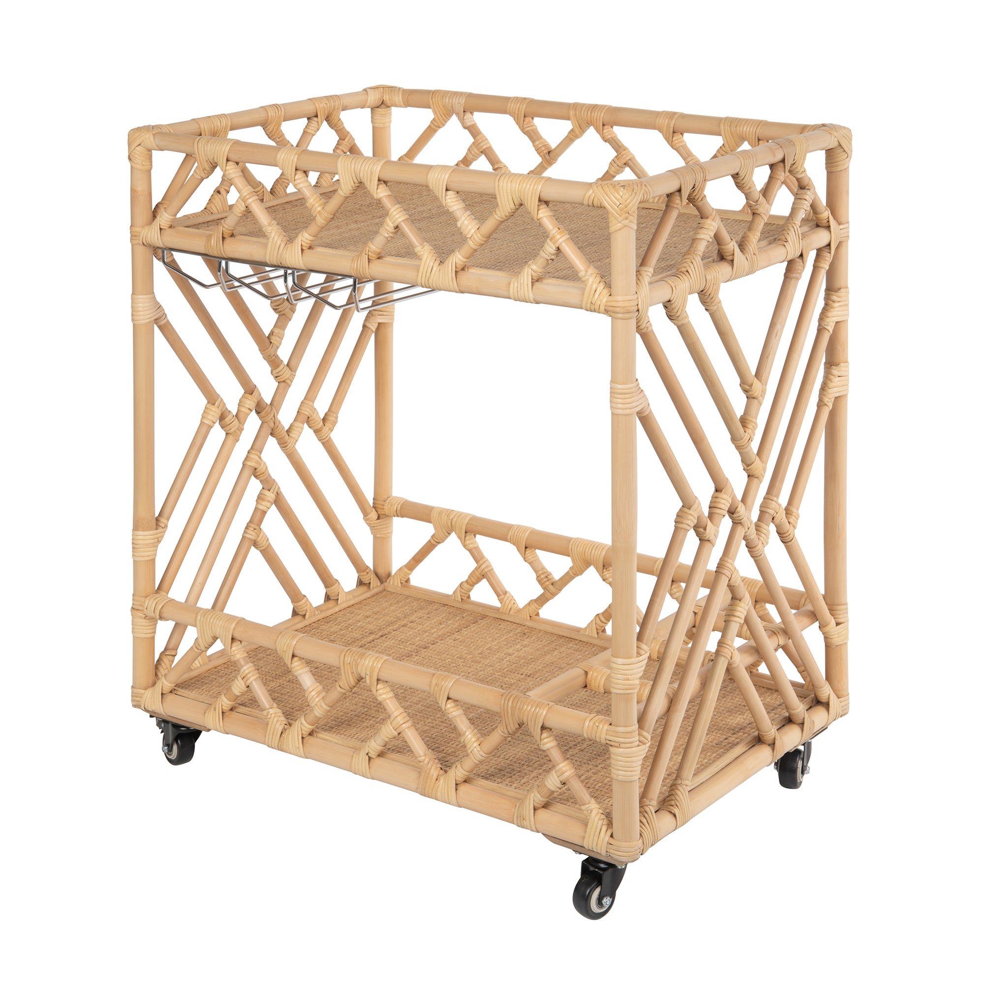 Chippendale Rattan 2 Tier Bar Serving Cart on Lockable Wheels