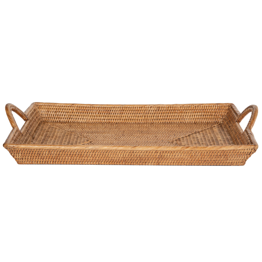 La Jolla Rattan Decorative Serving Tray with Ear Handles for Breakfast & Dinner, Ottoman Tray