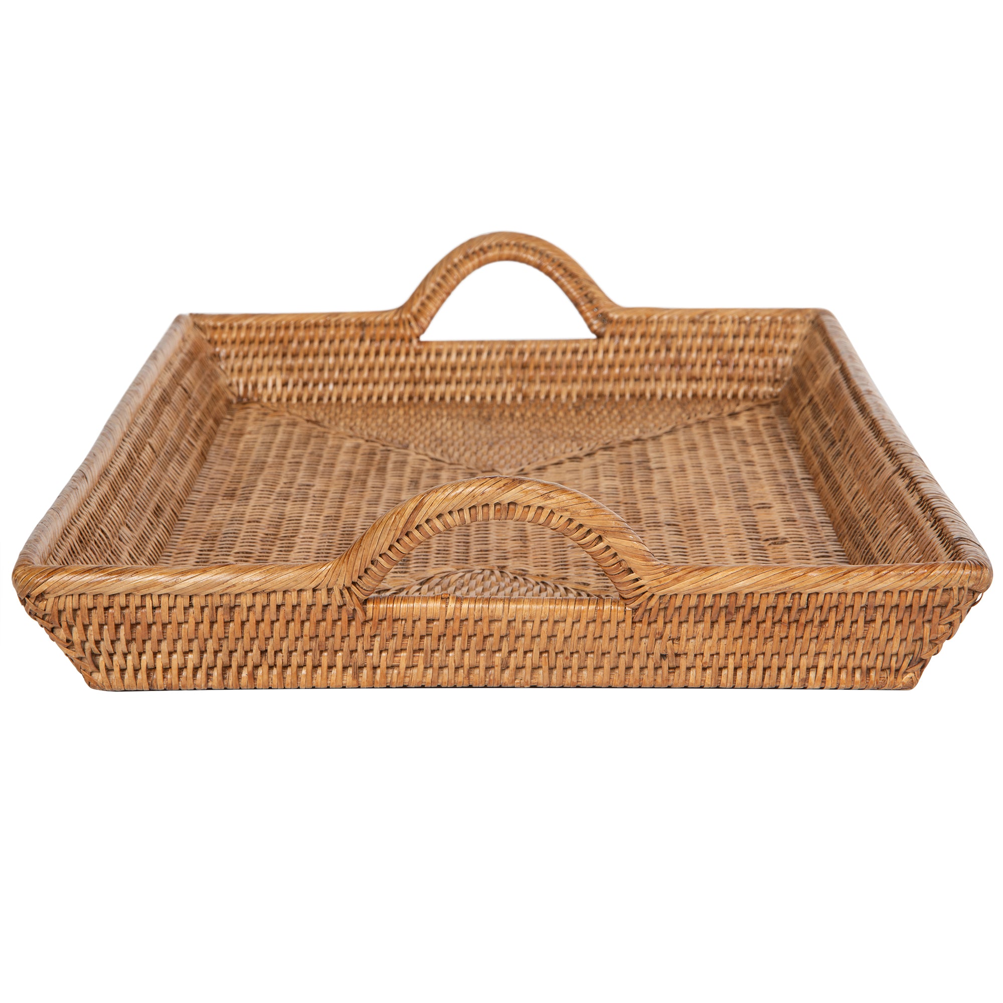 La Jolla Rattan Decorative Serving Tray with Ear Handles for Breakfast & Dinner, Ottoman Tray