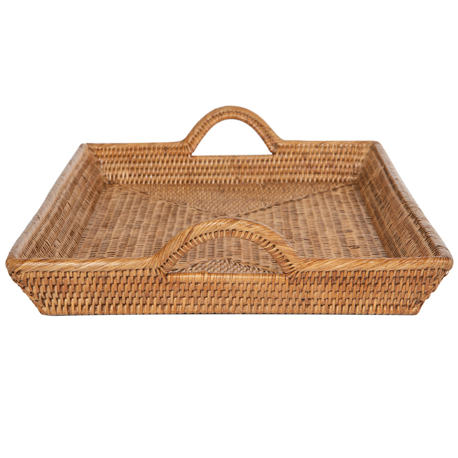 La Jolla Rattan Decorative Serving Tray with Ear Handles for Breakfast & Dinner, Ottoman Tray