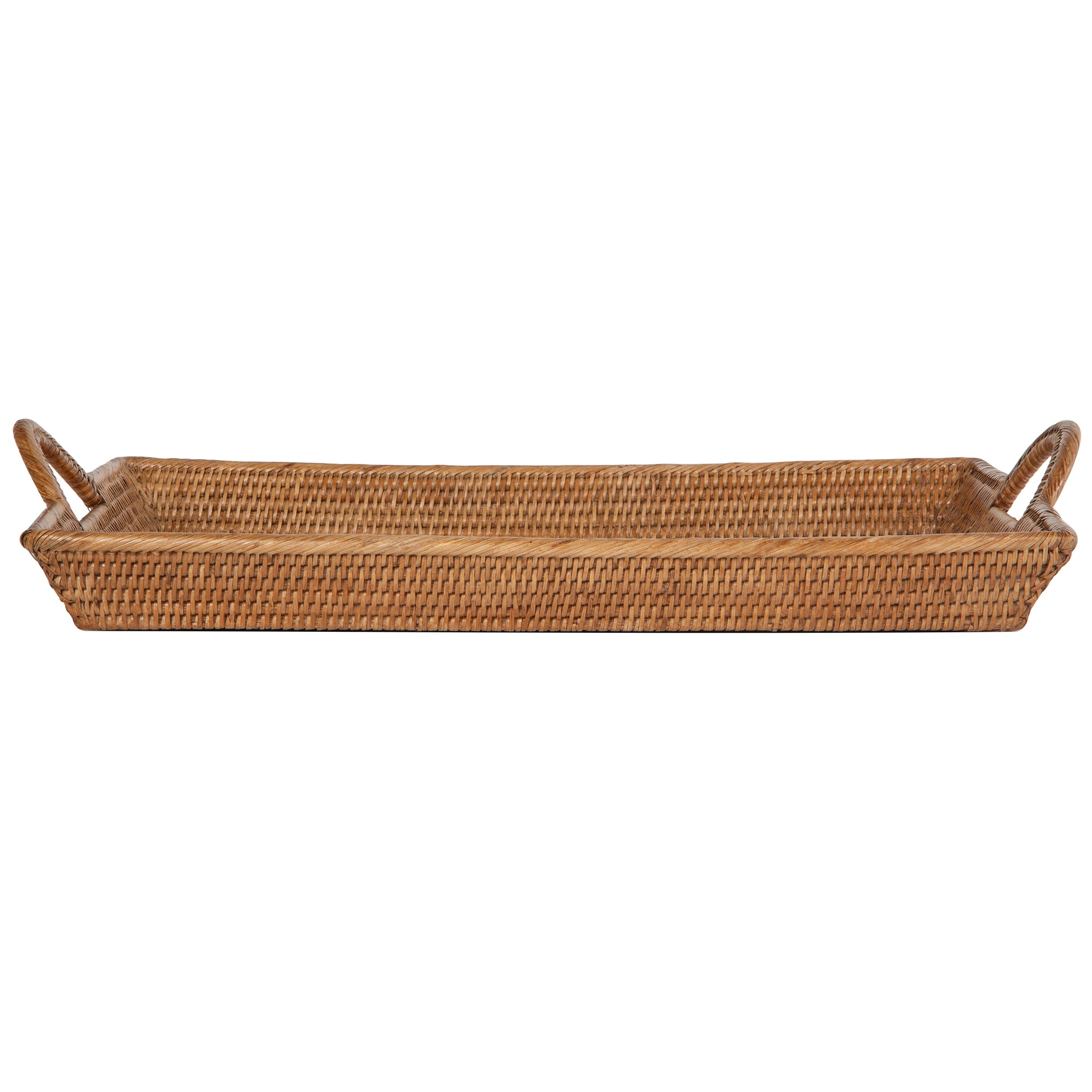 La Jolla Rattan Decorative Serving Tray with Ear Handles for Breakfast & Dinner, Ottoman Tray