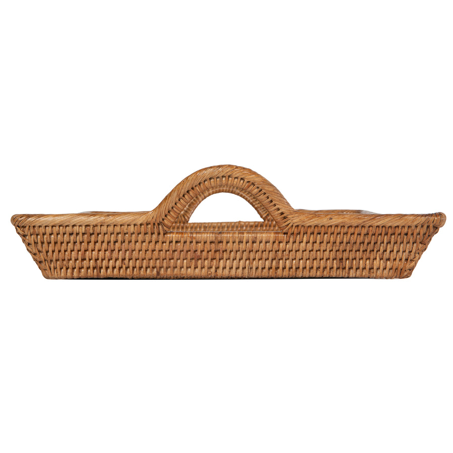 La Jolla Rattan Decorative Serving Tray with Ear Handles for Breakfast & Dinner, Ottoman Tray